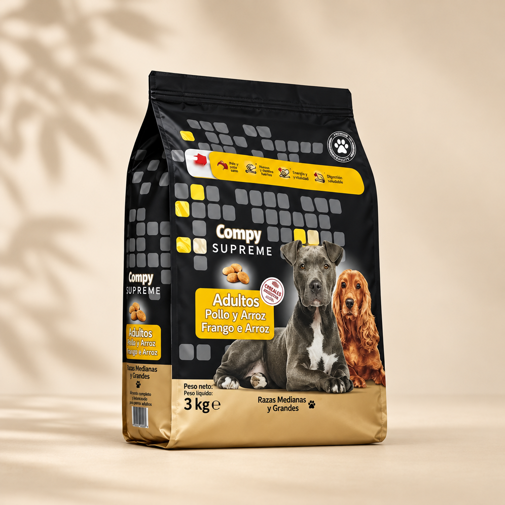 Compy Supreme adult dog food with fresh chicken and rice