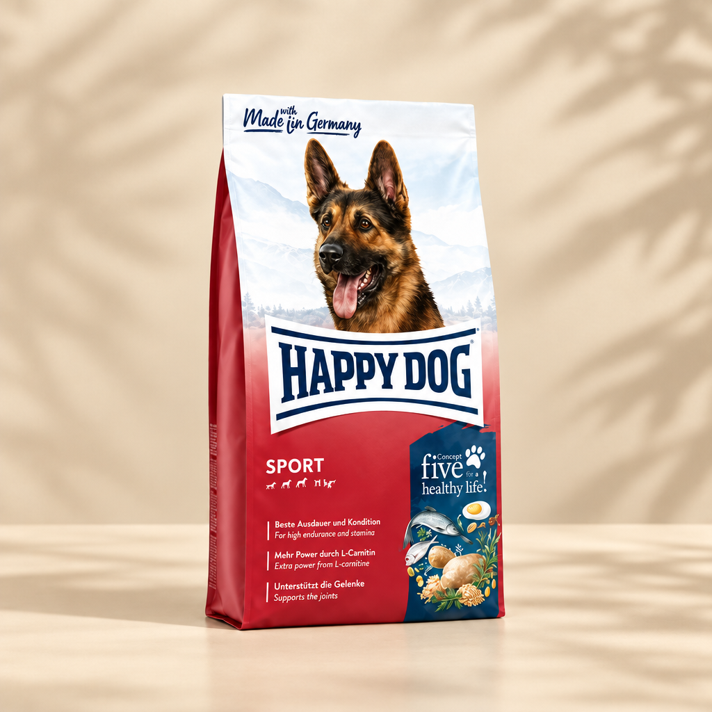 Happy Dog Sport preview with deeper warm cream background