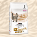 Purina Pro Plan Veterinary Diets NF Renal Function bag, front-dominant with a narrow left side, on a warm cream background with soft leaf shadows