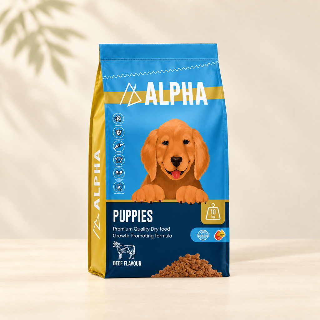 Alpha Puppy beef flavour dry food 10 kg bag