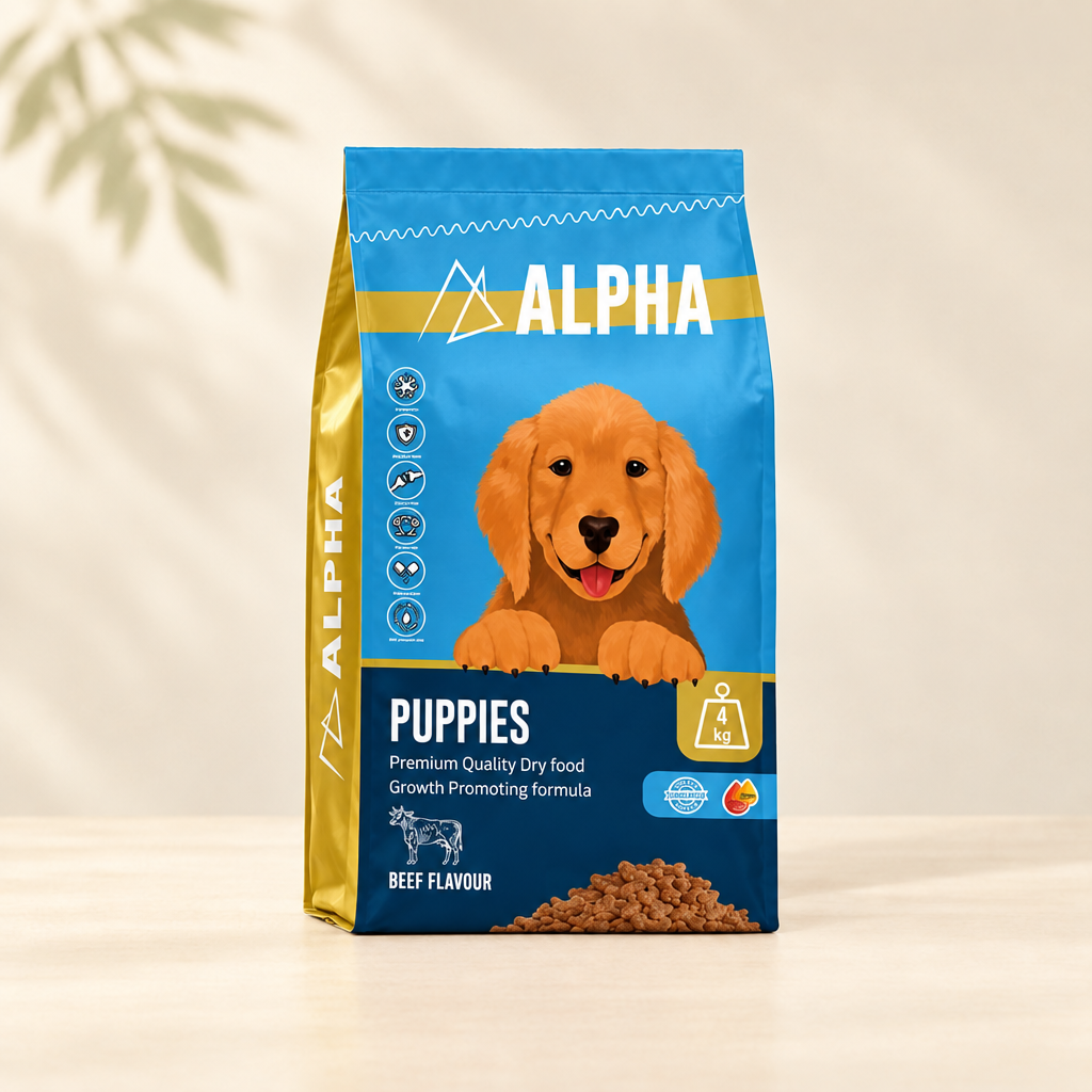 Alpha Puppy beef flavour dry food 4 kg bag