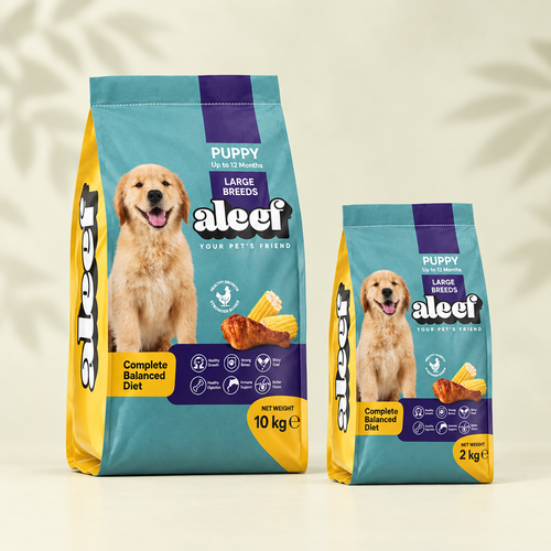 Aleef for Puppy group photo showing the 10 kg and 2 kg bags