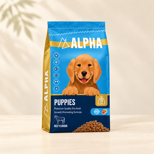 Alpha Puppy beef flavour dry food 20 kg bag