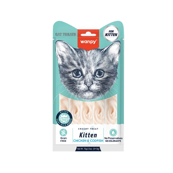 Wanpy - Kitten - Creamy Cat Treats - Chicken & Codfish 70g (5 x 14g)
